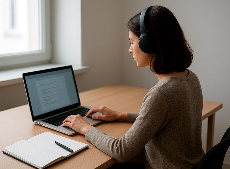 Pessoa sentada em uma mesa de trabalho organizada, seguindo passos para uma desintoxicação digital 