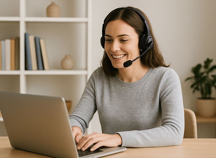 Woman working remotely as a virtual assistant