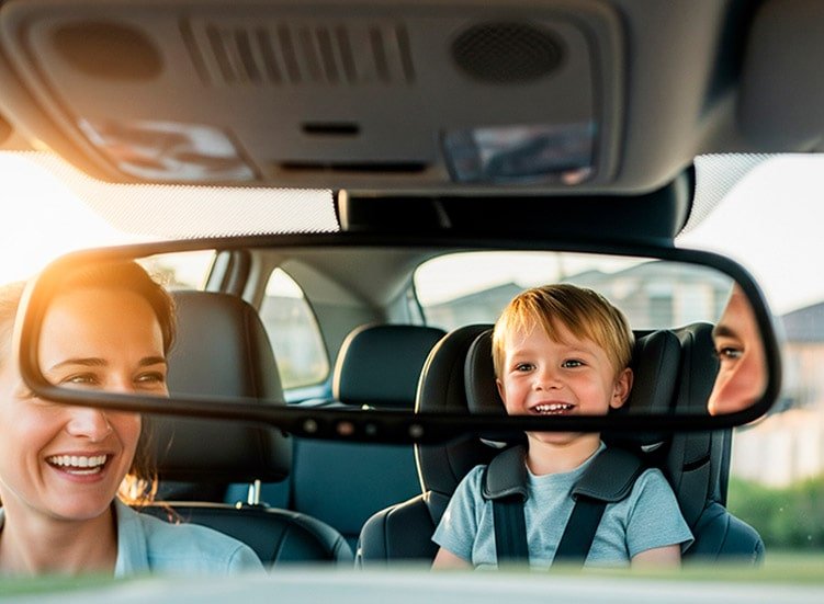 Niño en el asiento trasero, cuyo desarrollo infantil se ve afectado por las acciones de los padres.