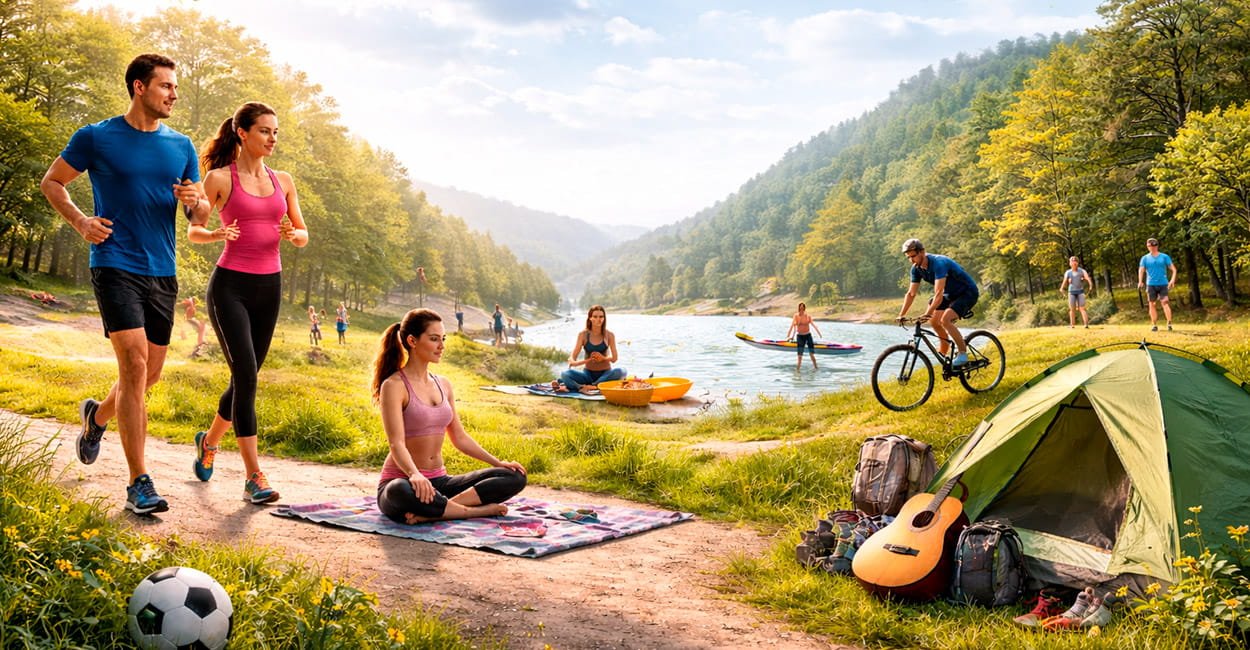 People practicing sports and outdoor leisure activities