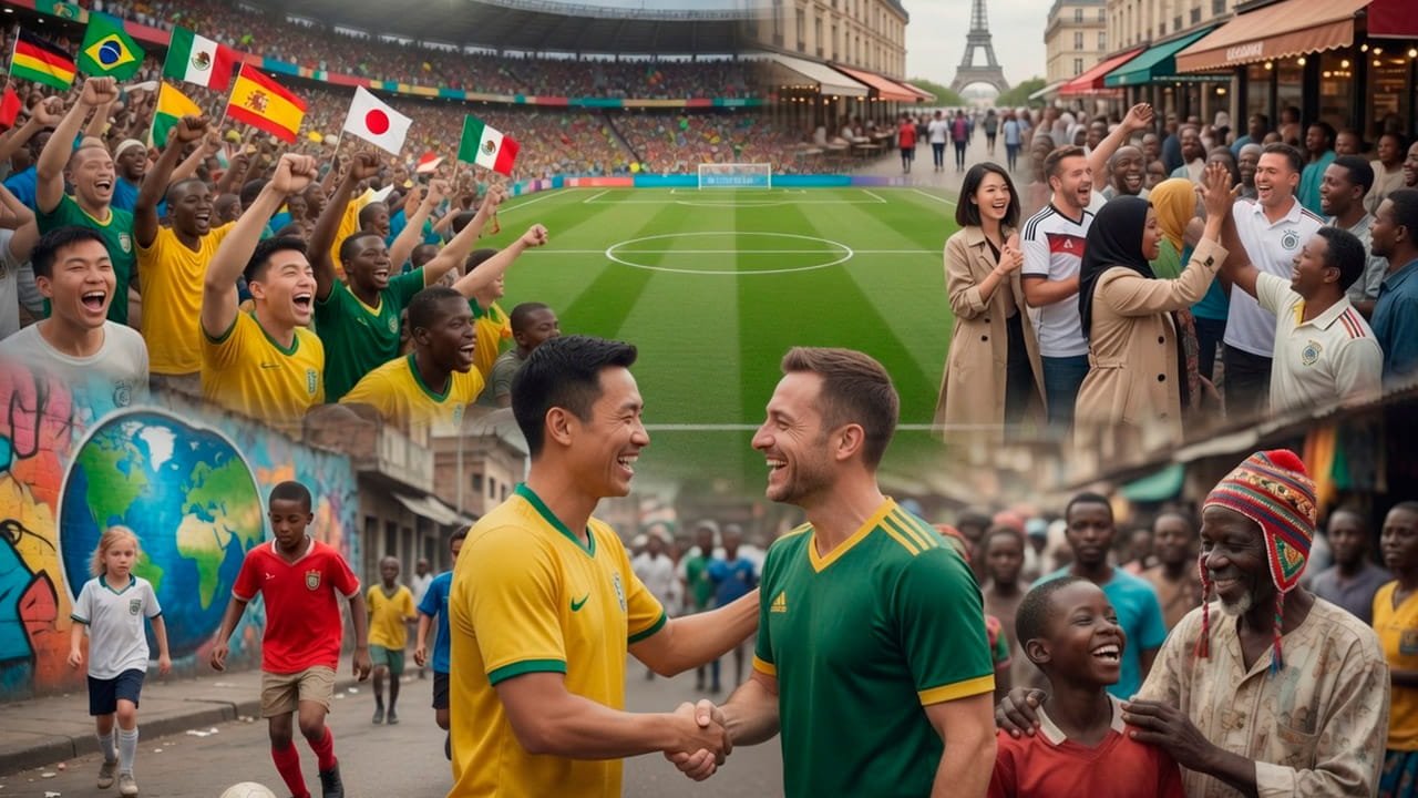 Pessoas ao redor de todo o mundo unidas pelo futebol como exemplo de comunidades esportivas