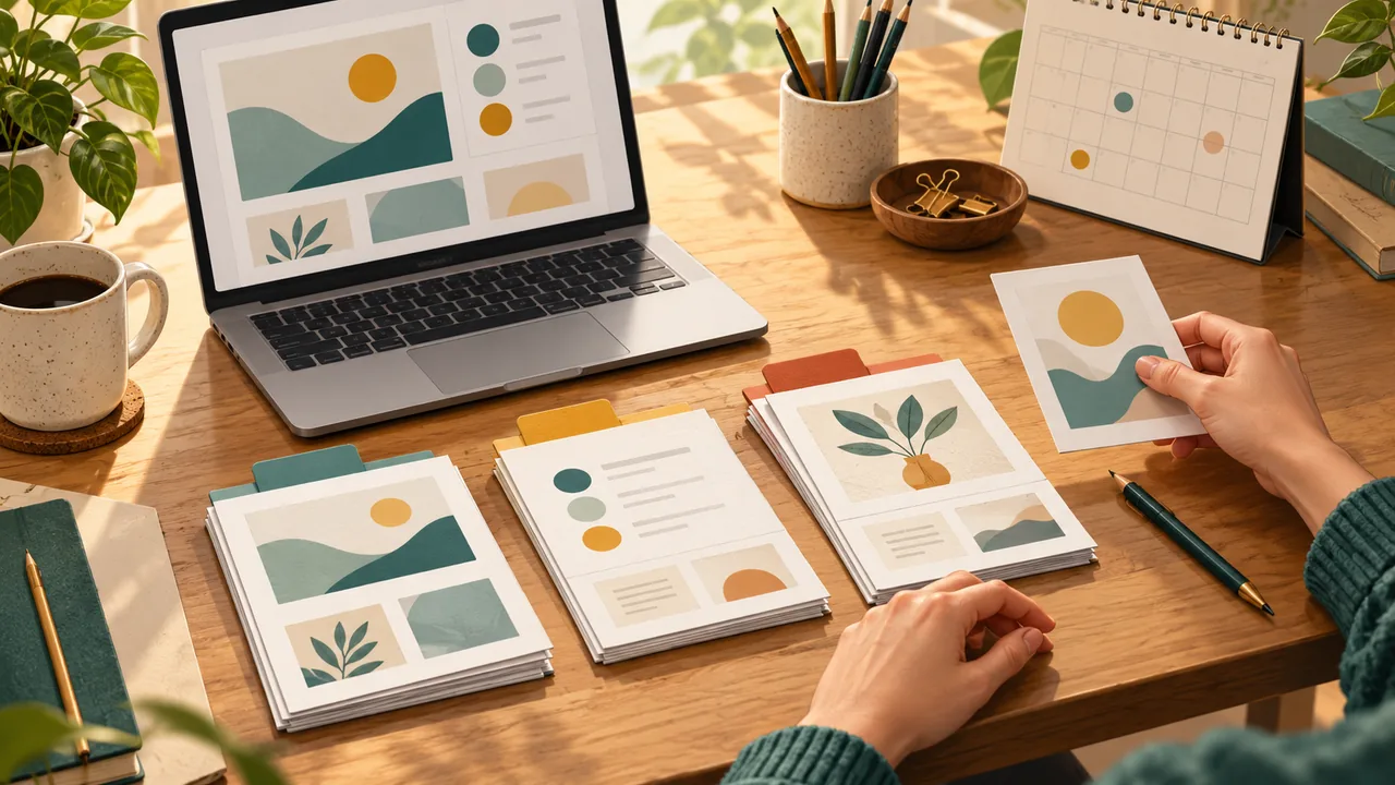 Freelancer organiza cartões de entregas e avalia uma peça adicional ao definir o escopo de projeto.